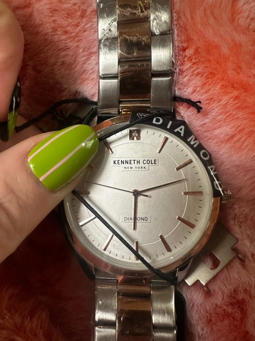 NWT Kenneth Cole Genuine Diamond Two-Tone Bracelet Watch $198 MSRP